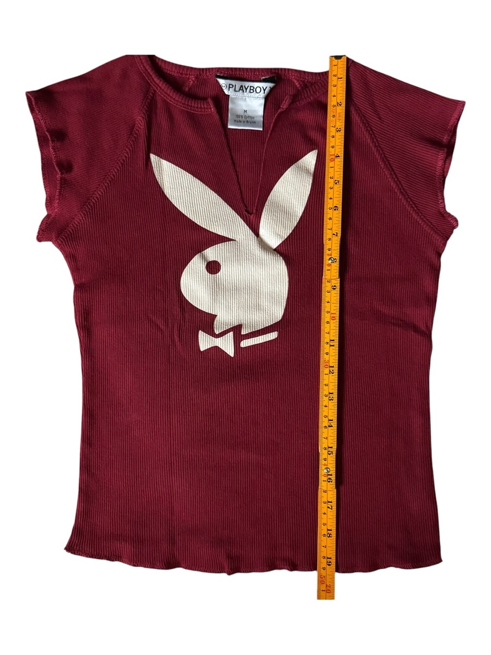 True Vintage Y2K PLAYBOY Ribbed Split V-Neck Bunny Logo Baby Tee Medium - Picture 3 of 8